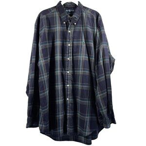 Ralph Lauren Men's Shirt XL Gray Blue Green Pony Plaid Long Sleeve Blake Button